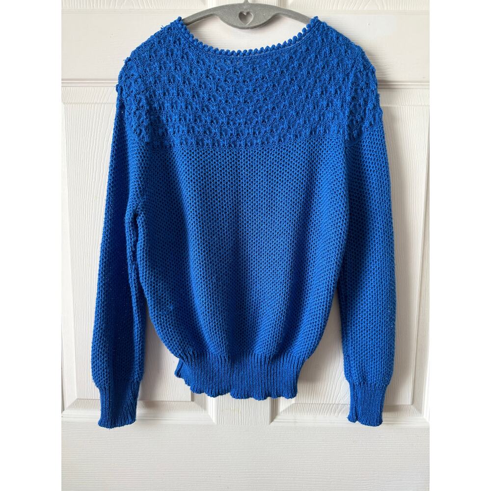 Vintage R&K Knits Sapphire Blue Textured Sweater 70s 80s Cropped Fit Est Size S - Picture 5 of 8